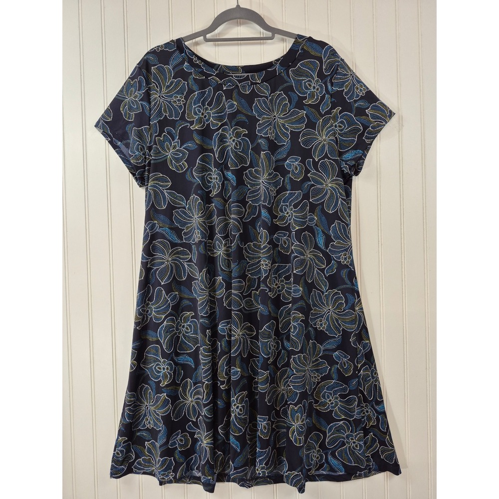 Candalite Womens 2X Floral Dotted Print A-Line Shift Dress Navy 
Short Sleeve